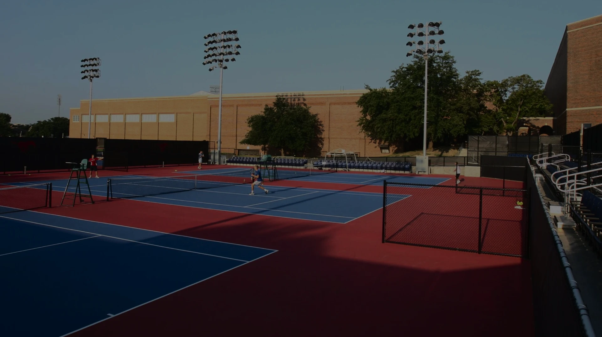 SMU Styslinger/Altec Tennis Complex courts at dusk